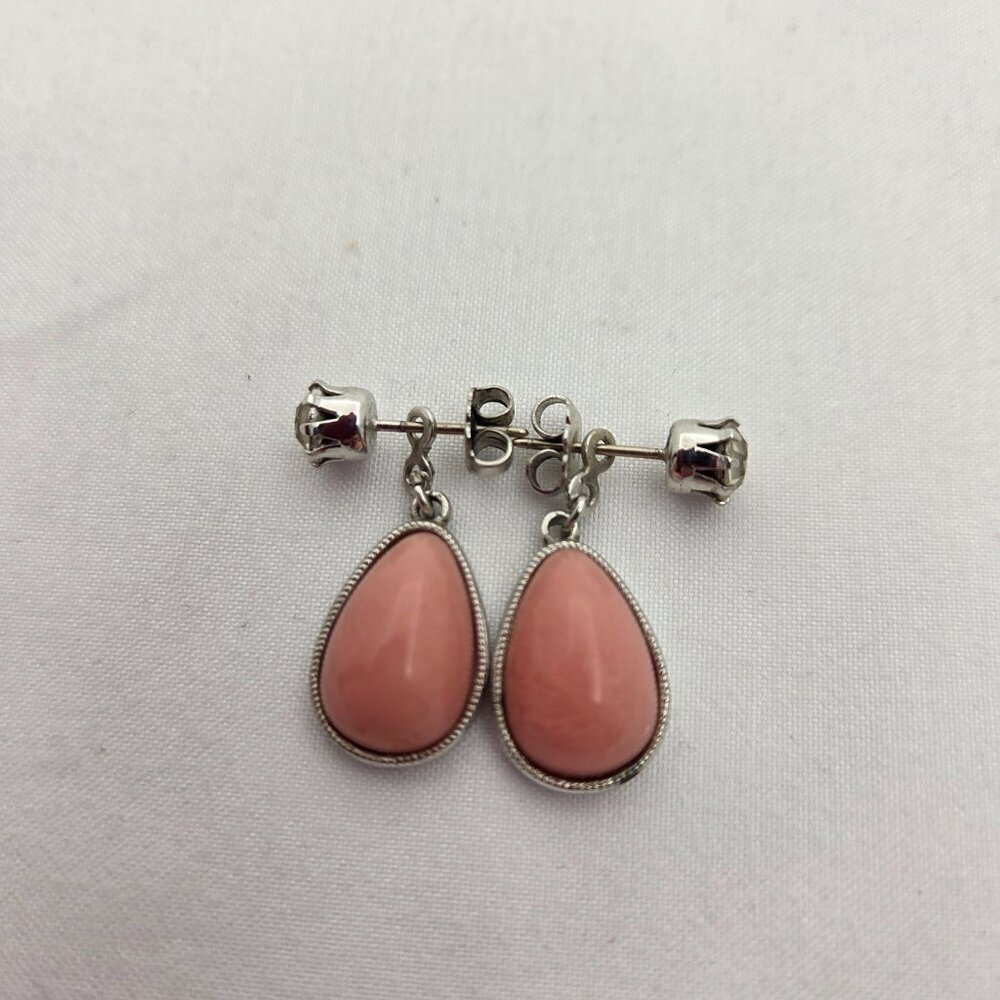 ✨ Vintage 2-in-1 Convertible Coral & Crystal Earrings - Picture 2 of 9
